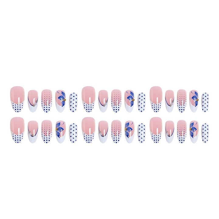 Artificial Nail Set with Decorative Polka Dots and Floral Accents Kalsten