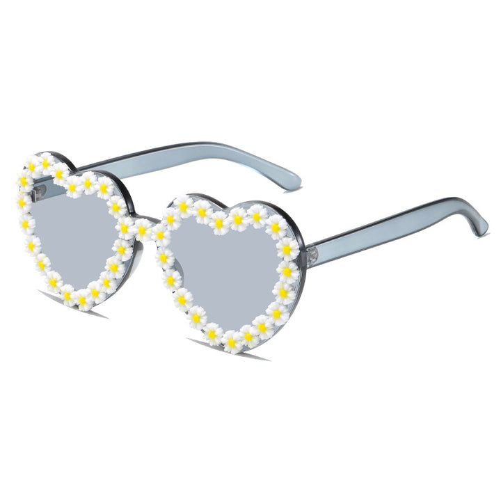 Ladies Love-Shaped Sunglasses with Floral Embellishments Kalsten