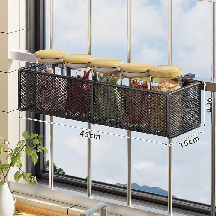 Window-Mounted Mesh Spice Rack and Bar Hanging Organizer
