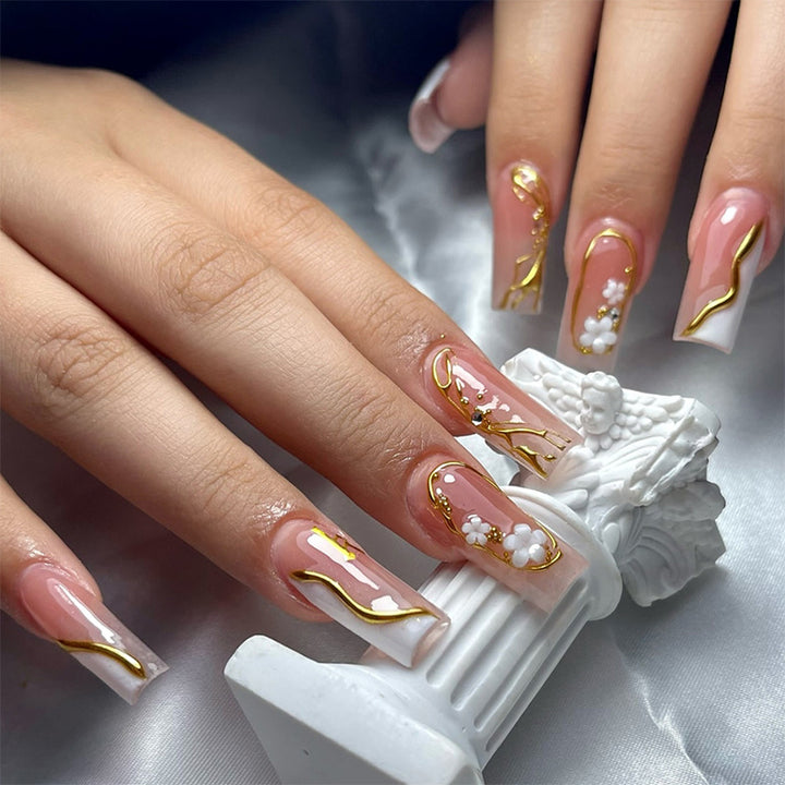 Artistic Press-On Nail Set with Gold Accents kalsten
