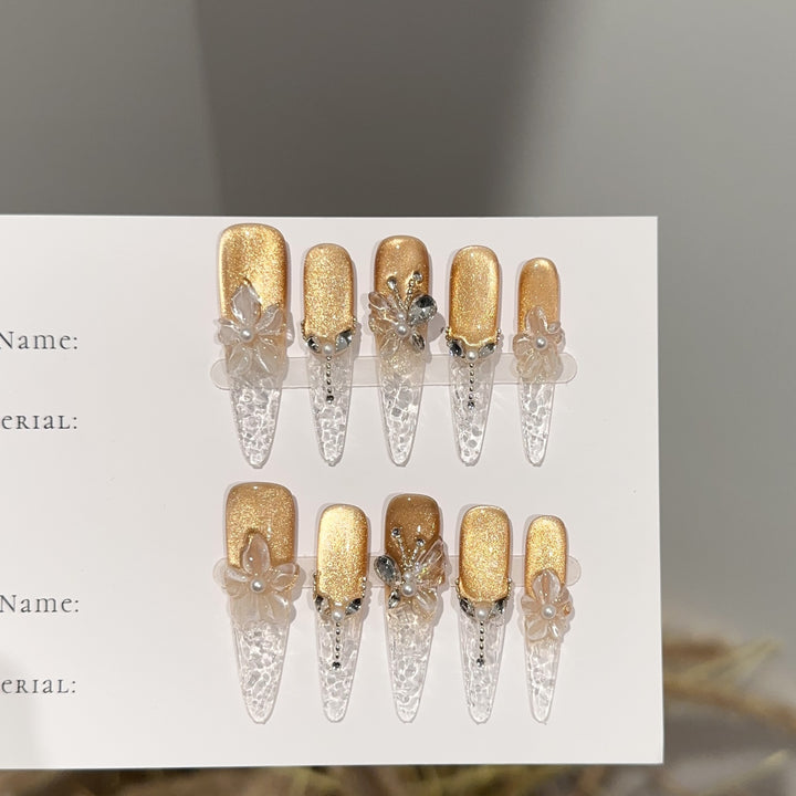 Floral-Inspired Glittering Press-On Nails