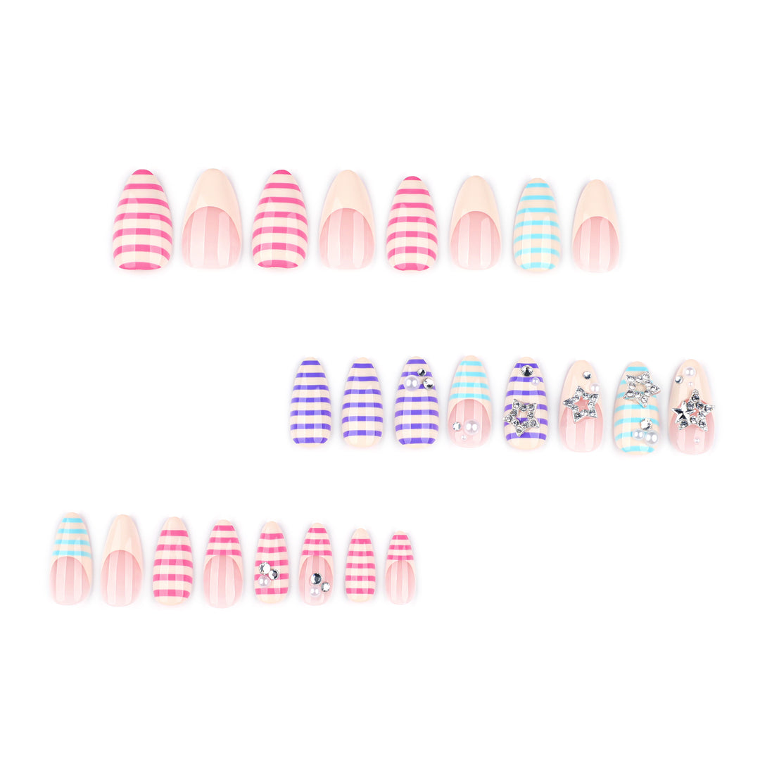 Artistic acrylic stiletto nails with glitter and star embellishments Kalsten