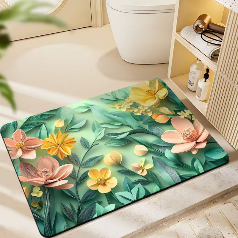 Floral-Themed Plush Bath Mat
