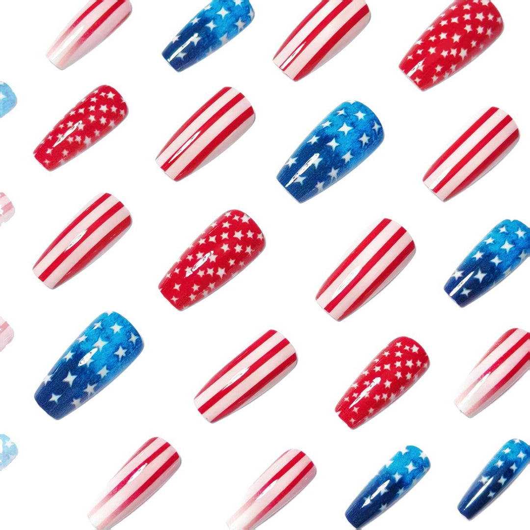 Artificial Nails in Patriotic Stars and Stripes Design Kalsten
