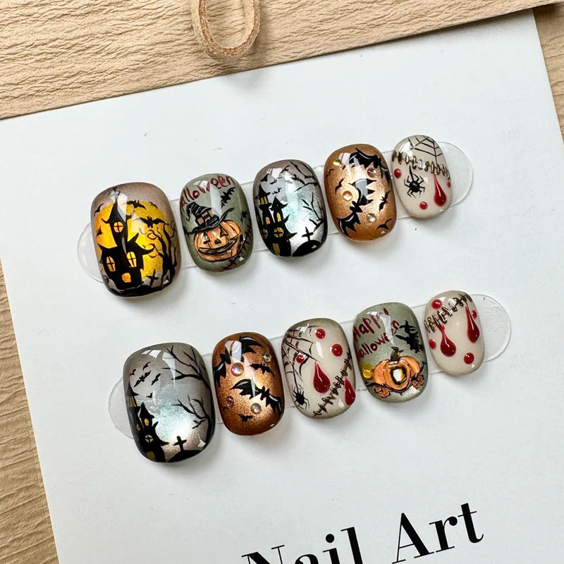 Elegant Long Press-On Nails Set with Artistic Tips Kalsten