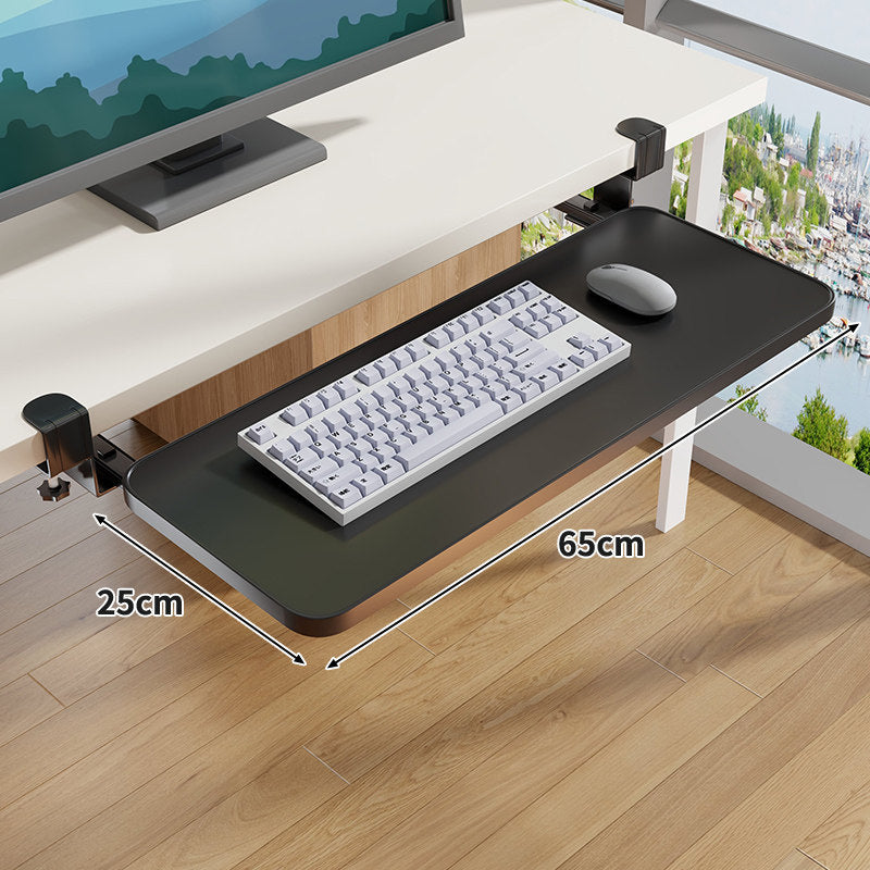 Clamp-Mounted Under-Desk Adjustable Bamboo Keyboard Tray