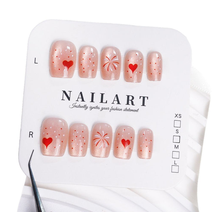 Artistic Press-On Nail Set with Heart and Design Accents Kalsten