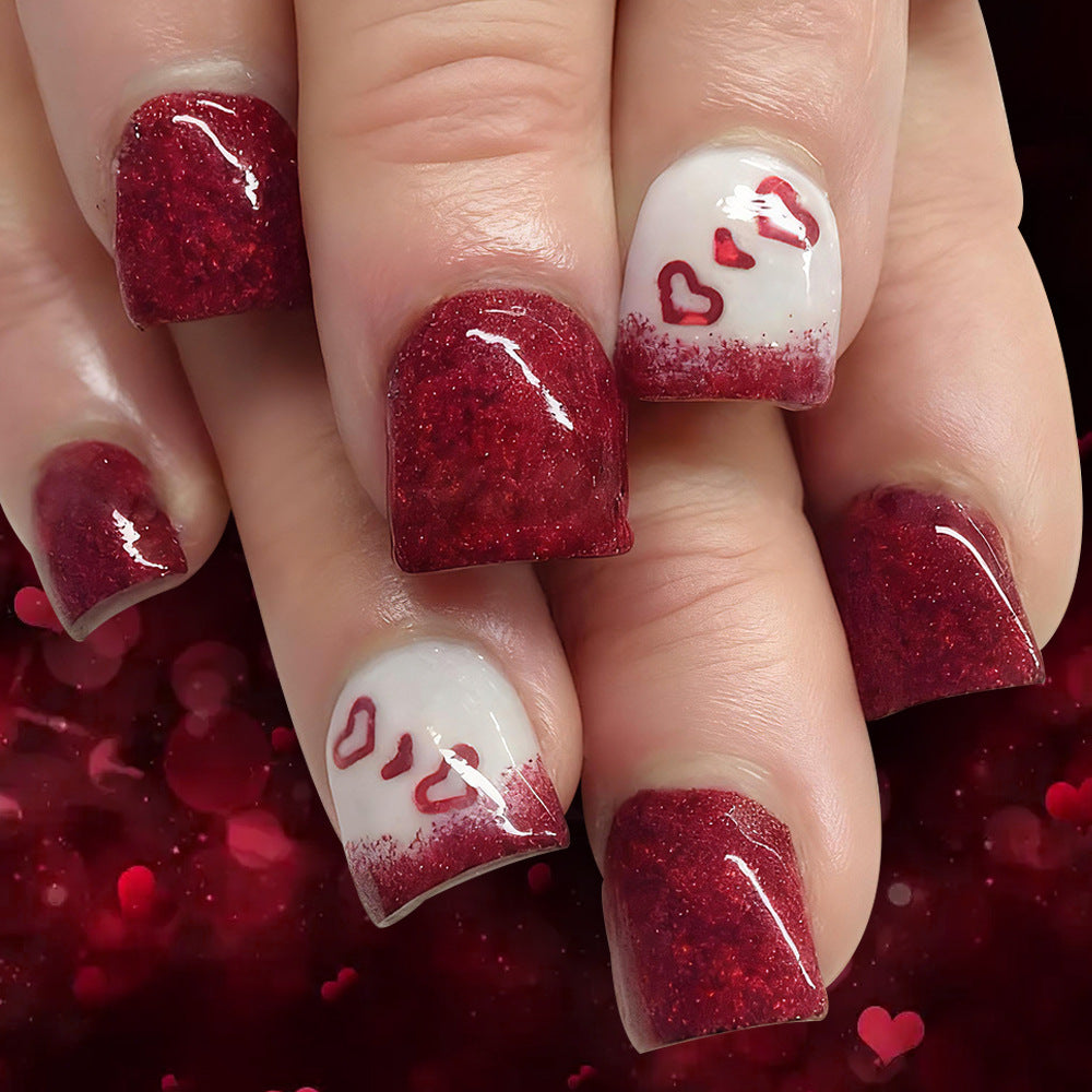 Glittery Heart-Themed Press-On Nail Set Kalsten