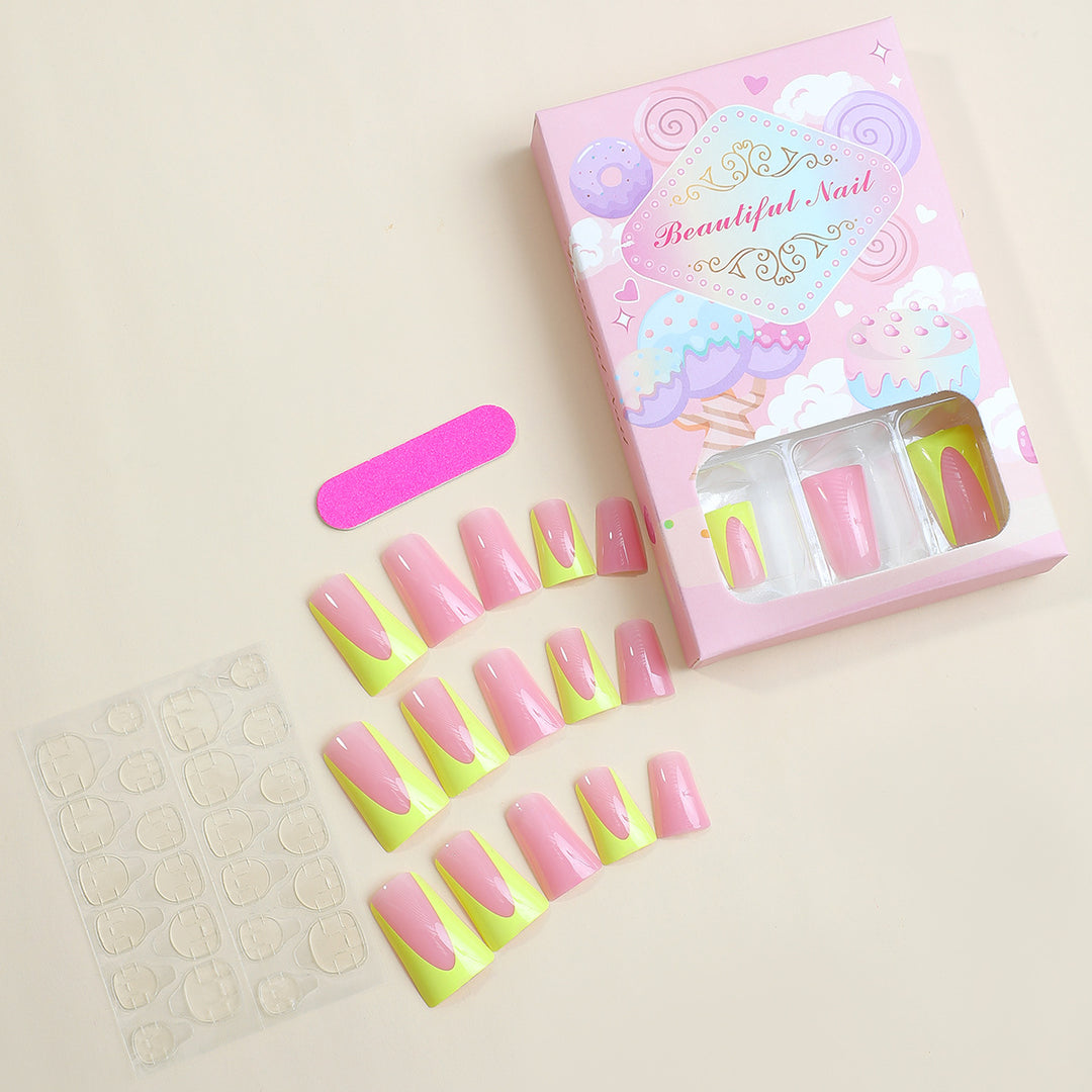 Decorative Press-On Nail Art Kit with Vibrant Color Block Designs kalsten