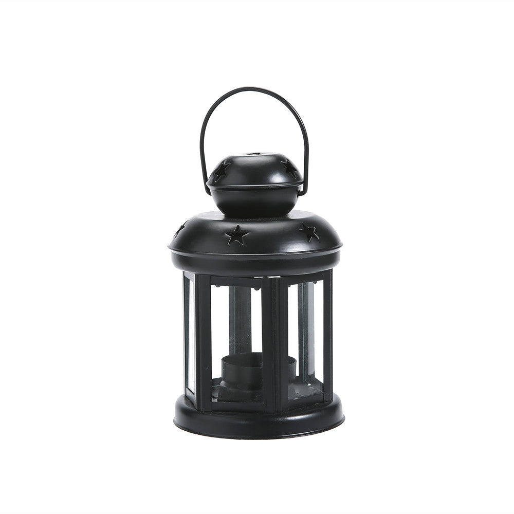 Hexagonal Glass-Paneled Metal Tealight Lantern with Star Vent Cutouts Kalsten