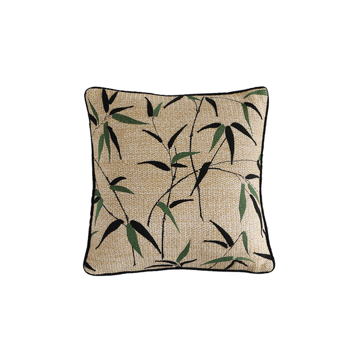 Woven decorative cushion cover with bamboo leaf jacquard and contrast piping Kalsten