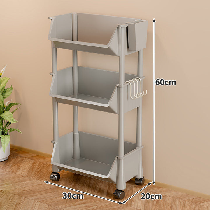 Slim Four-Tier Rolling Storage Cart with Stacking Open Bins