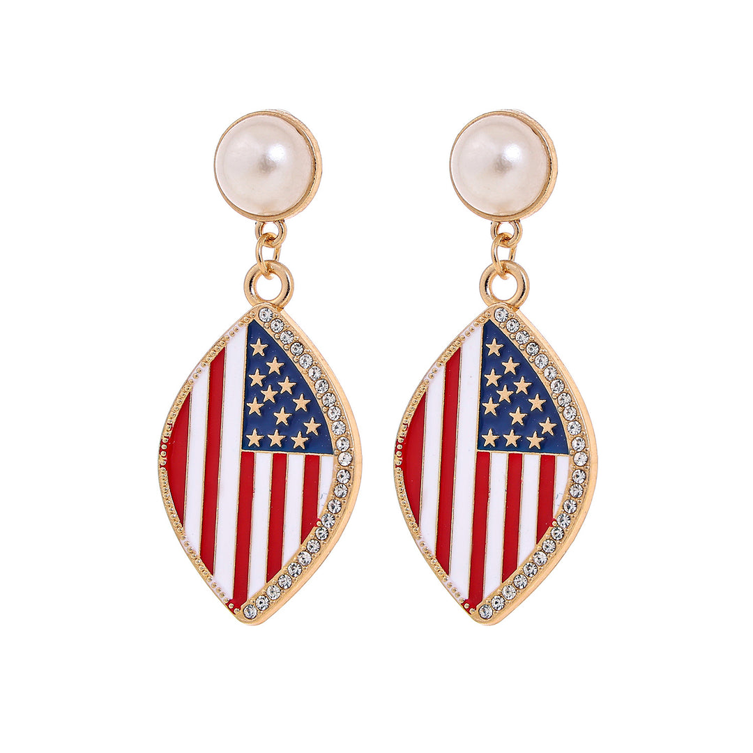 Women's nan patriotic enamel number drop earrings with faux pearl studs Kalsten