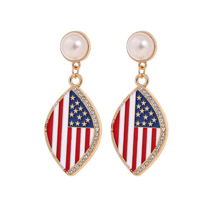 Ladies' eye-catching statement earrings with pearl stud and USA number pendant Kalsten