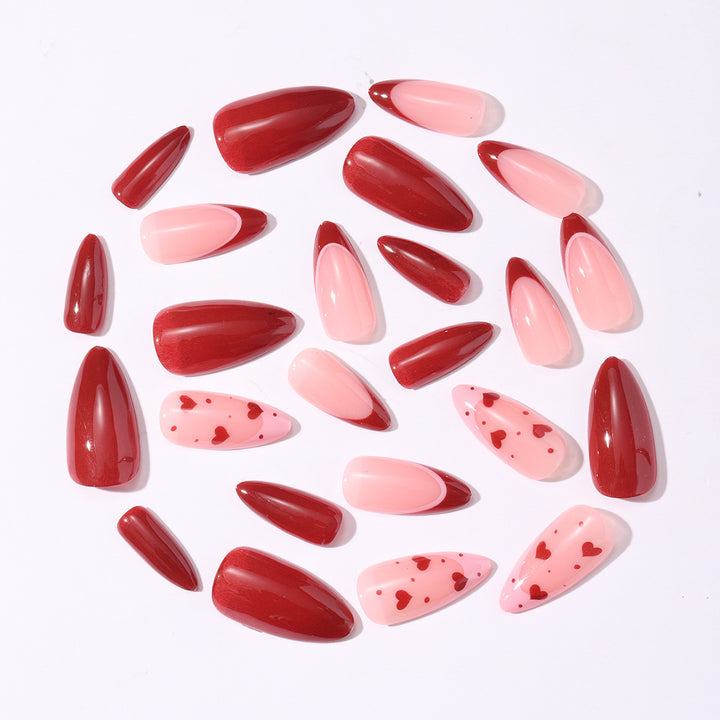 Artificial nail set with elegant heart accents and shine Kalsten