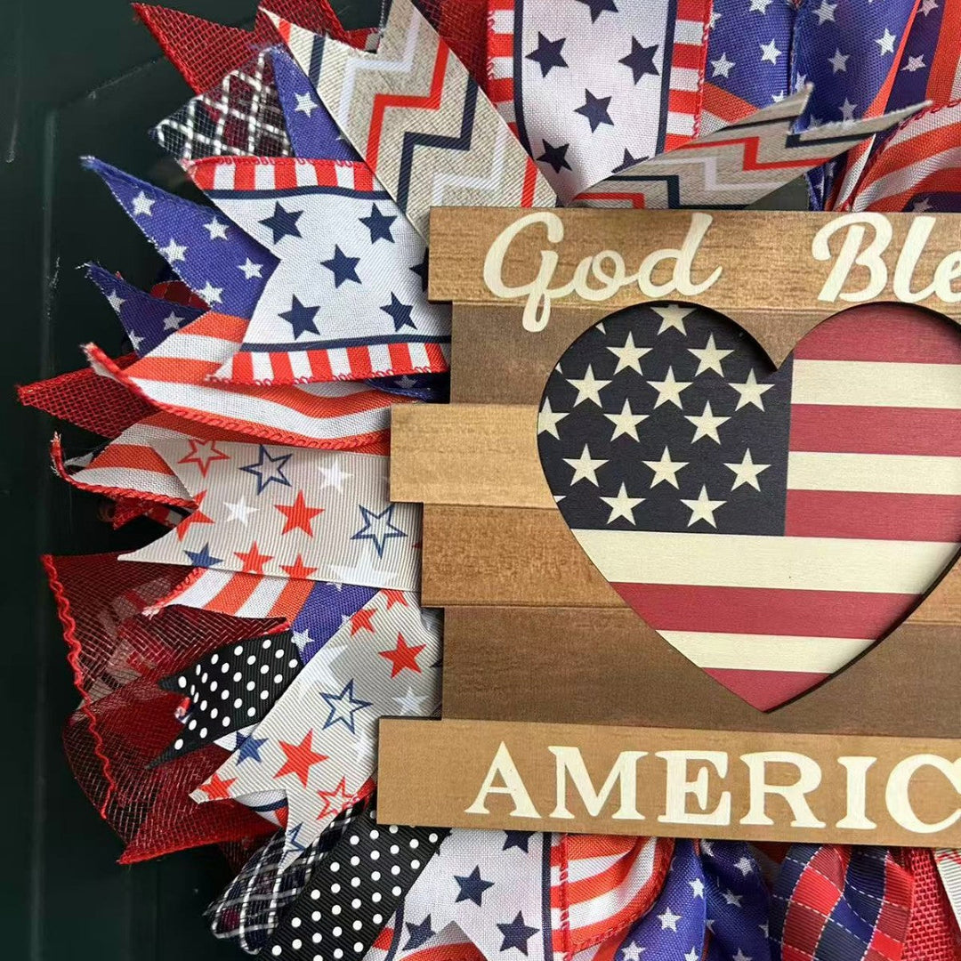 Unisex nan Patriotic Americana Decorative Front Door Wreath with Burlap Mesh Ribbon and Wooden Heart Plaque Kalsten