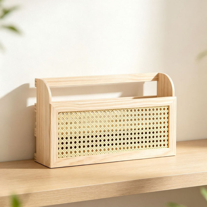 Stylish storage box made of wood and rattan Kalsten