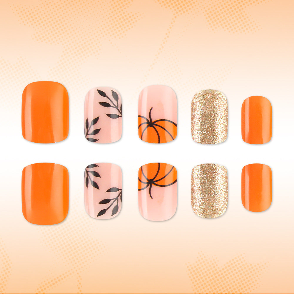 Decorative Press-On Nail Art Set with Pumpkin Design Kalsten