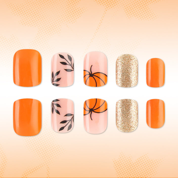 Decorative Press-On Nail Art Set with Pumpkin Design Kalsten