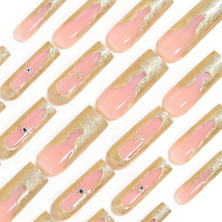 Artistic Long Nail Tips Set with Gold Accents Kalsten