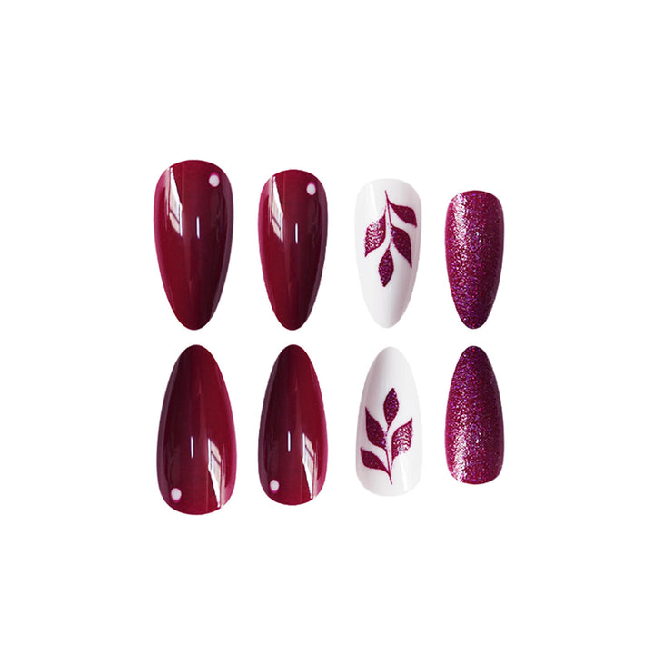Artistic Press-On Nail Art Set with Glittery Leaf Design Kalsten