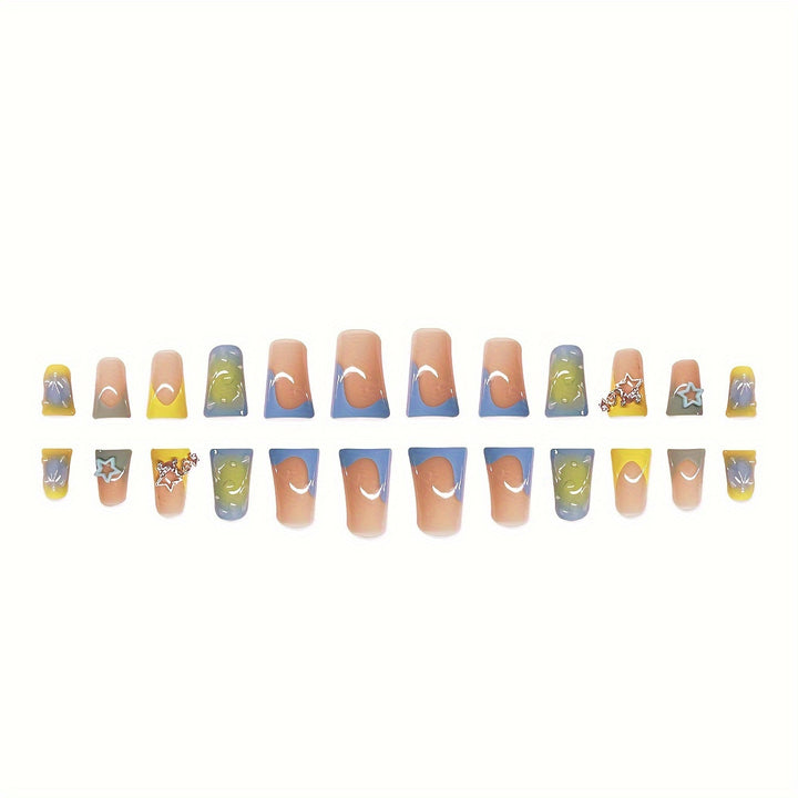 Creative Press-On Nail Art Set with Star and Drip Design Kalsten