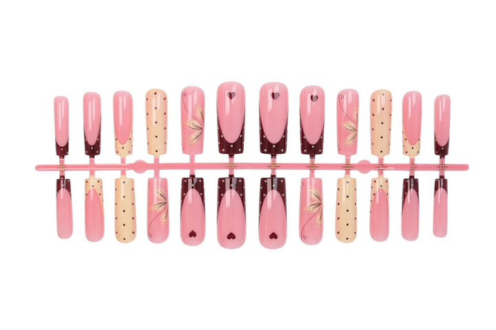 Acrylic nail set with elegant floral and polka dots design Kalsten