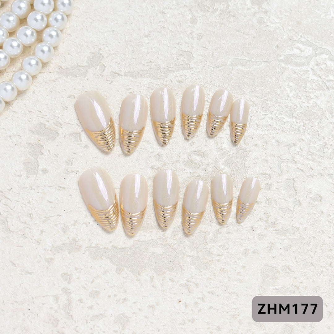 Artistic Press-On Nail Set with Cherry Blossom Design Kalsten