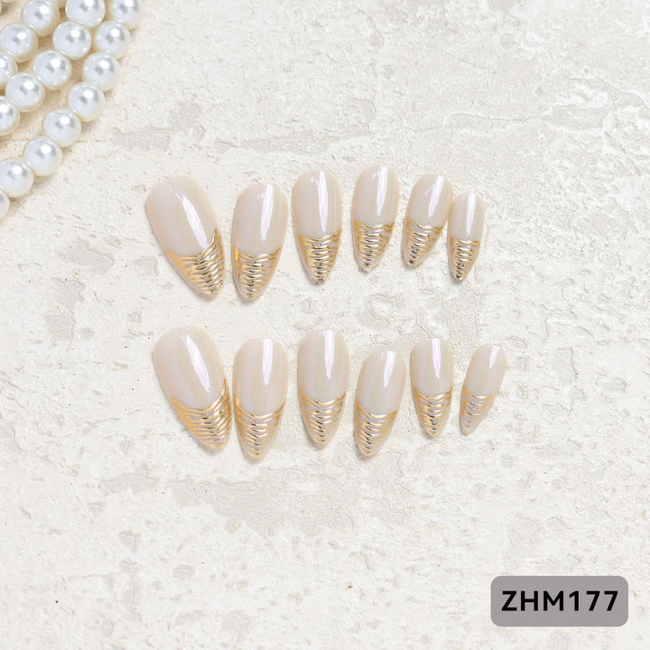 Artistic Press-On Nail Set with Cherry Blossom Design Kalsten