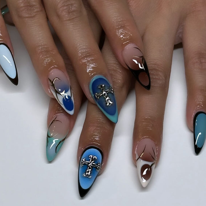 Artful stiletto nails with elegant design and 3D accents Kalsten