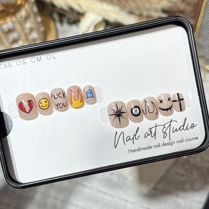 Artistic Press-On Nail Set with Unique Graphic Designs Kalsten