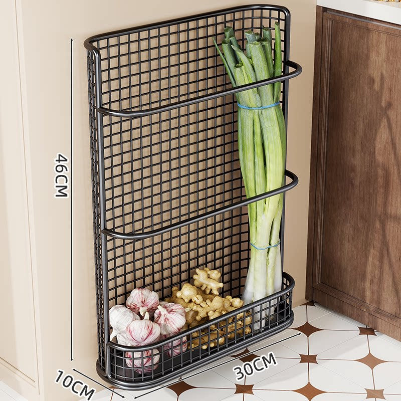 Slim Vertical Wall-Mounted Metal Mesh Kitchen Produce and Herb Storage Rack