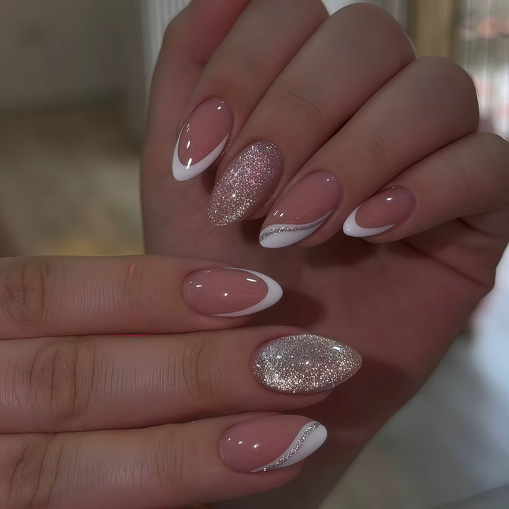 Elegant Glitter French Tip Nail Art Extensions Kalsten