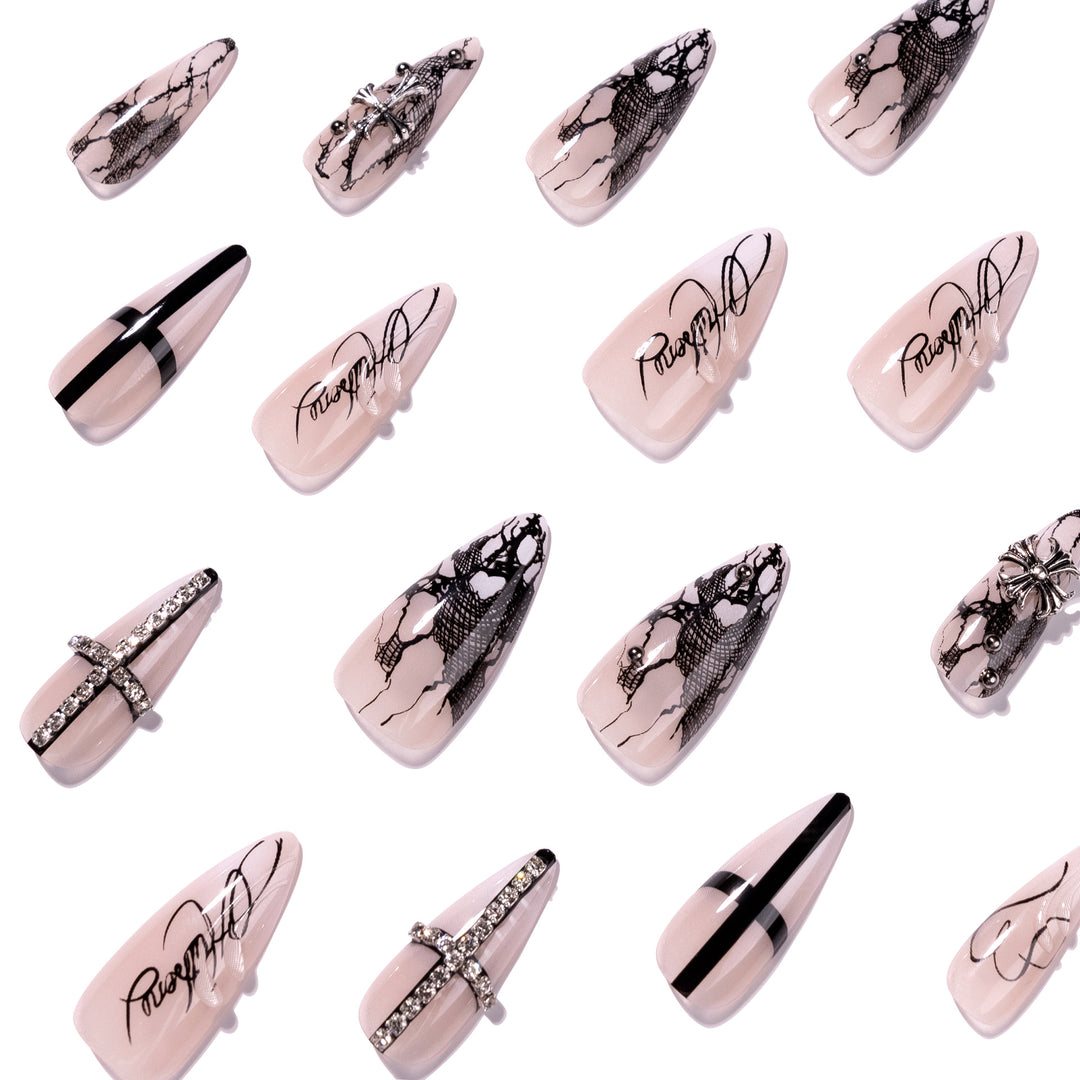 Artful stiletto nails with elegant embellishments Kalsten