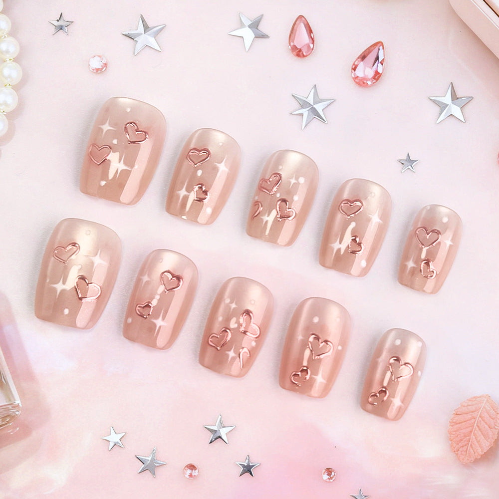 Heart-Embellished Press-On Nail Set Kalsten