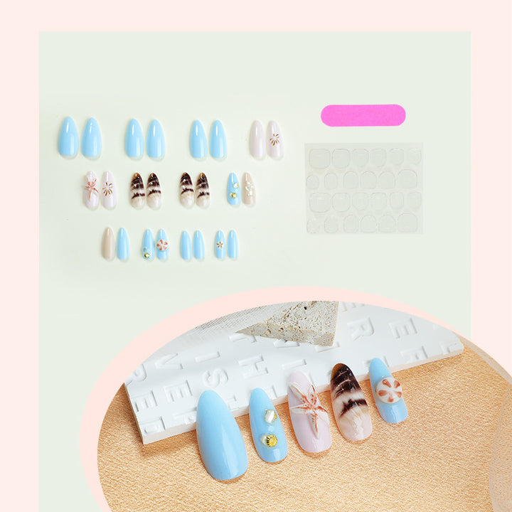 Decorative Press-On Nail Art Set with Coastal Theme kalsten