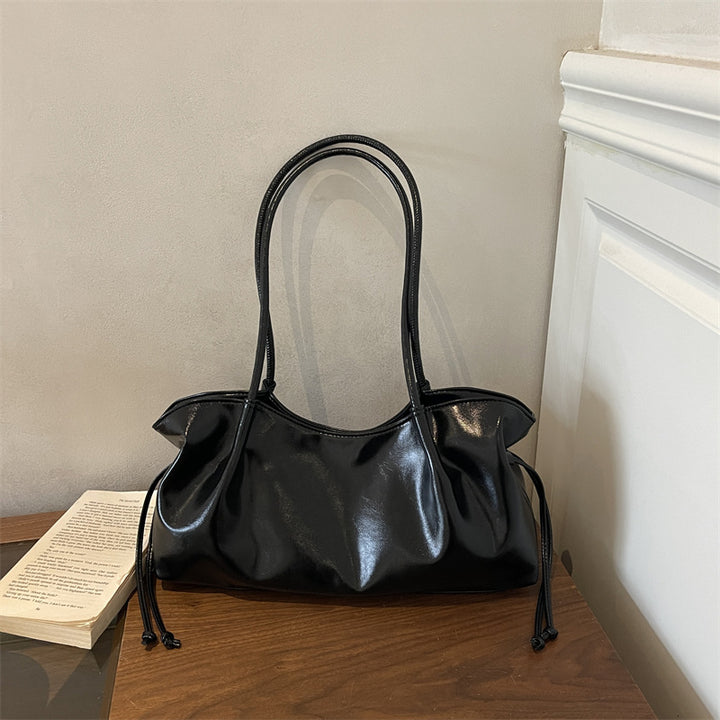 Glossy Faux Leather Handheld Tote Bag