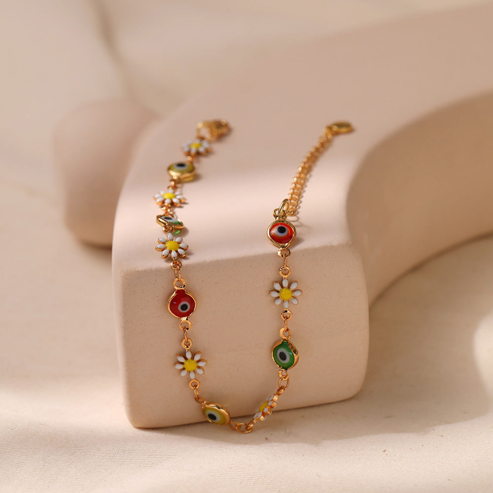 Floral Evil Eye Charm Anklet Kalsten