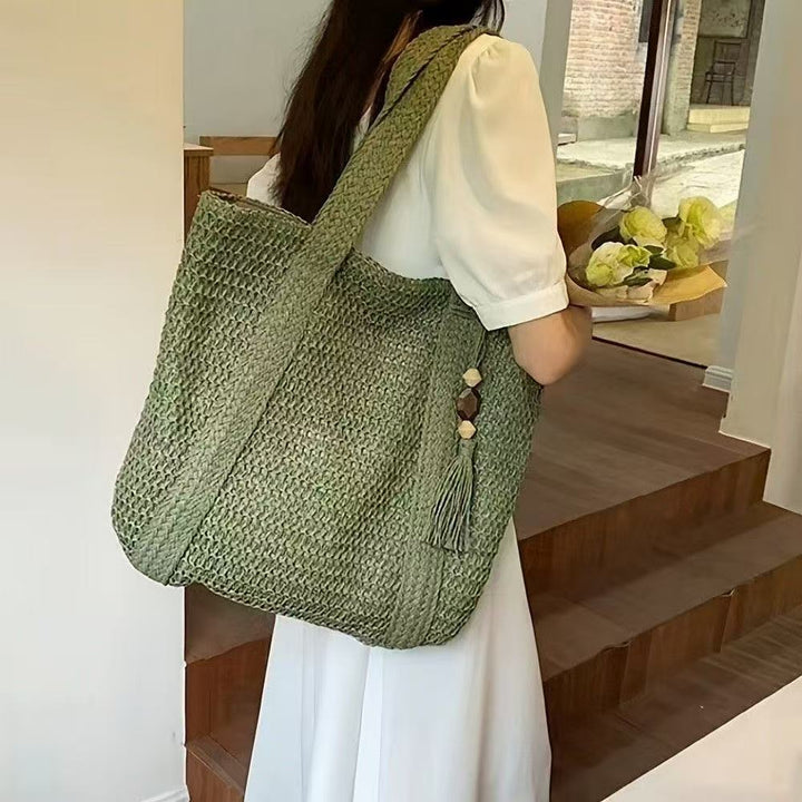 Handbag Made of Natural Weave with Decorative Tassel Detail Kalsten