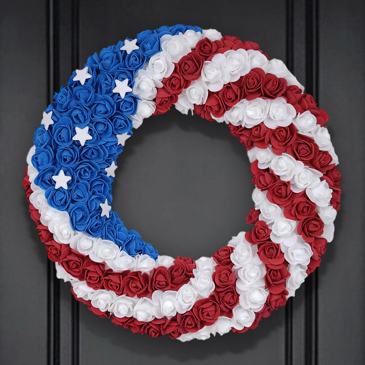 Unisex nan layered star wreath door decor with mixed ribbon bows and wooden accents Kalsten