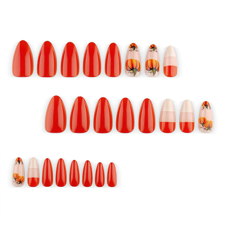 Artificial nails in autumn pumpkin design Kalsten
