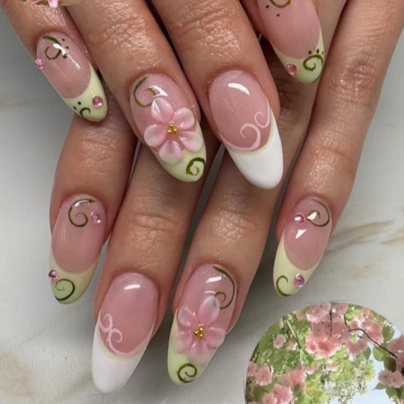 Artistic Floral-Accent Press-On Nail Set Kalsten