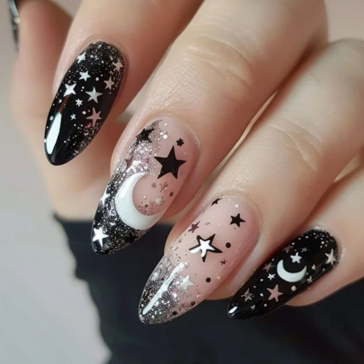 Stiletto Nail Art Extensions with Celestial Design Kalsten