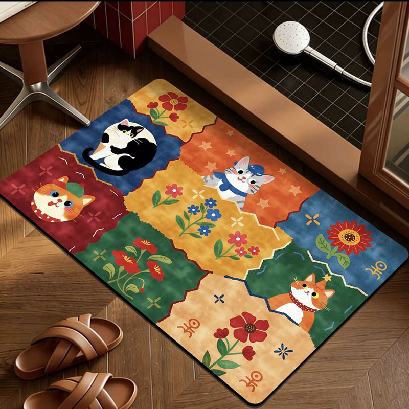 Playful Cat-Themed Bath Mat