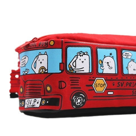 Fun Cartoon School Bus Zippered Pencil Case Kalsten