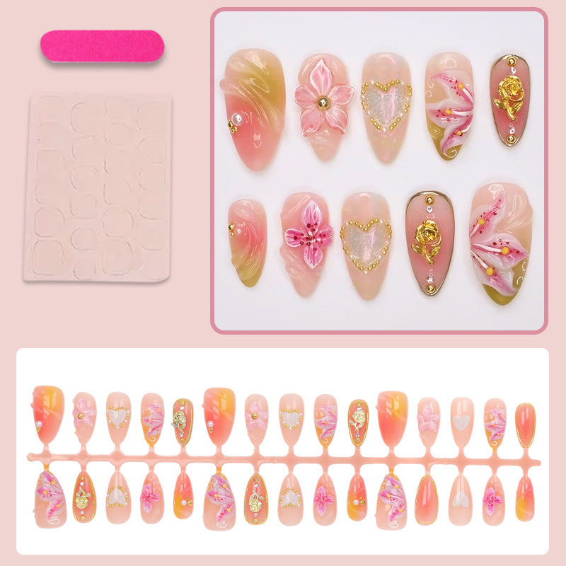 Artificial nail set with elegant floral decorations and glitter details Kalsten