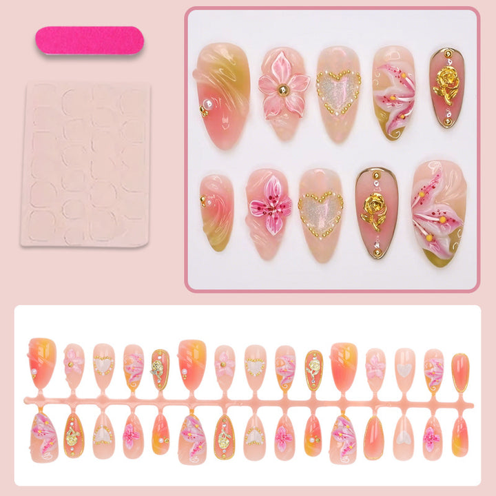 Artificial nail set with elegant floral decorations and glitter details Kalsten