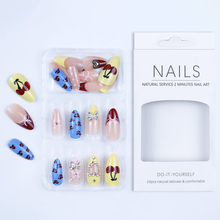 Artificial nails with playful design and 3D embellishments Kalsten