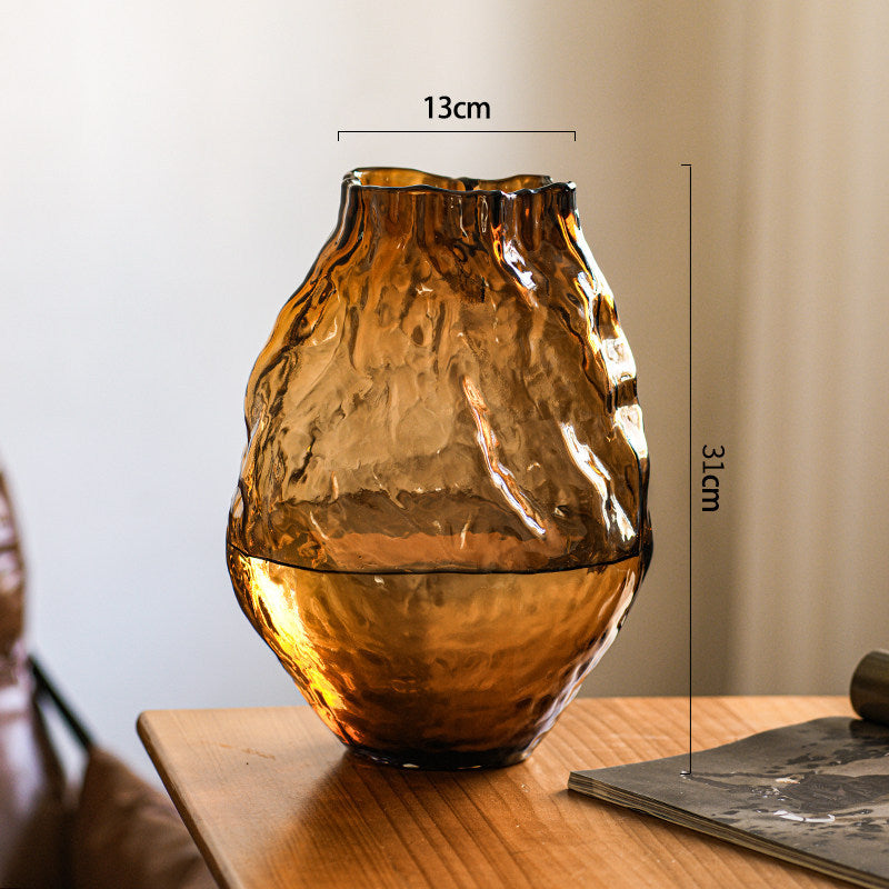 Handblown Textured Organic Glass Floor Vase with Narrow Mouth Kalsten