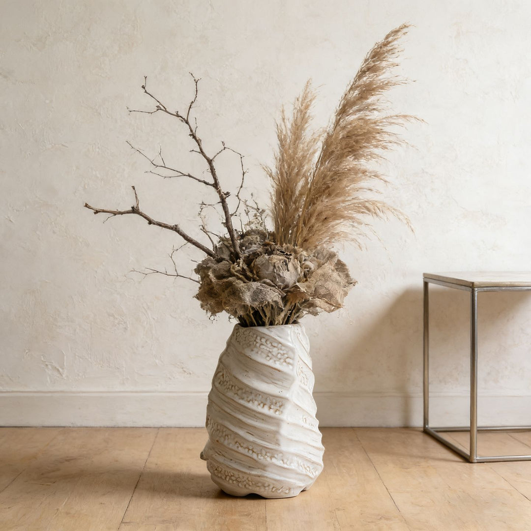 Sculptural Shell-Texture Ceramic Table Vase